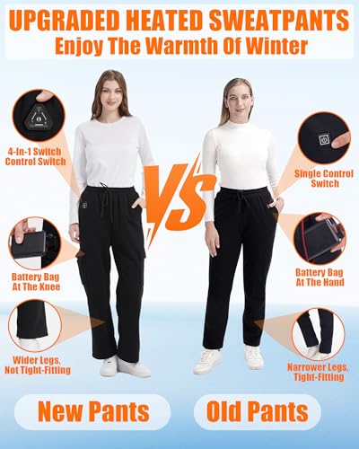 Women Heated Pants, 4 IN1 Control Switch Cargo Baggy Heating Sweatpants for Womens, Upgraded 7.4V 10000mAh Battery Pack4