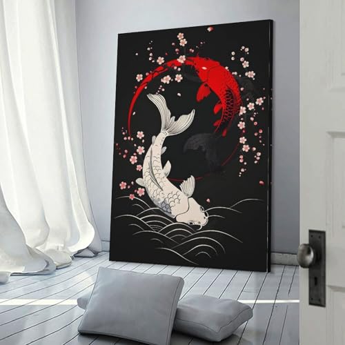 Affiche poisson koï et cerisier POLIUAWS toile salon 30x45