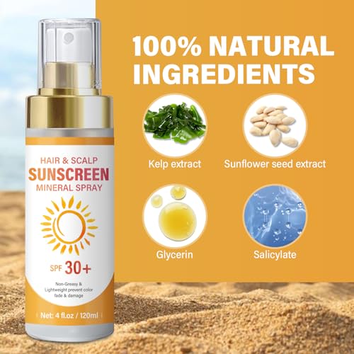 Scalp Sunscreen Spray, Hair Sunscreen Spray SPF 30 for Color Fade & Dryness, Prevent Harmful UV Rays, Scalp Not Greasy & More Comfortable, 120ML - Image 7