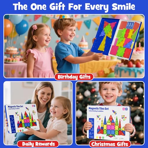 Image of Jumbo Magnetic Tiles with Secure Metal Case, 32 Pcs Large Magnetic Building Blocks for Kids 3-8, STEM Toys for Toddlers, Preschool Learning Montessori Toys, Age 3+ Boy Girl Gift