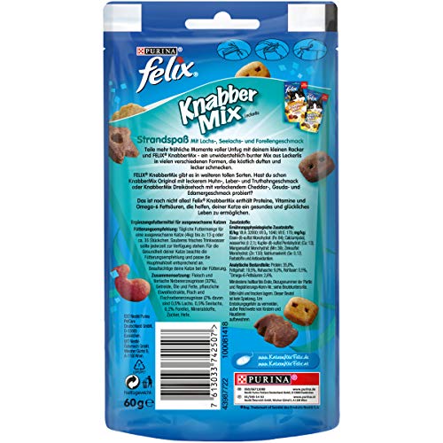 Felix KnabberMix Strandspaß Katzensnack, Knusper-Leckerlie mit Fisch-Geschmack, 8er Pack (8 x 60g)