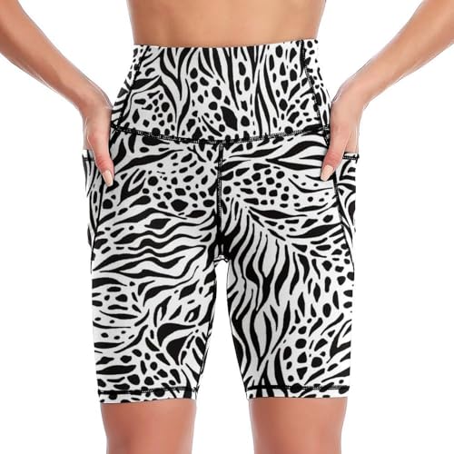 Zebra Cow Skin Biker Yoga Shorts for Women Gym Tummy Control High Waist Yoga Workout Shorts