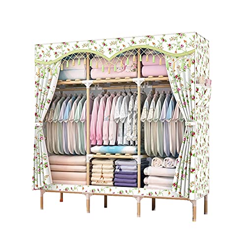 Armario plegable con borlas de 155 cm para dormitorio con barra de madera 5