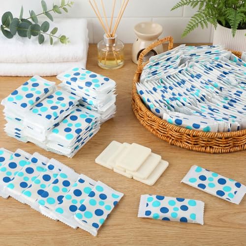 Image of Kacctyen 200 Pcs 0.35 oz Mini Hotel Soap Bars Bulk Individually Wrapped Hand Soap Bars Travel Size Toiletries for Hospitality Guest Holiday (Blue Random Dots)