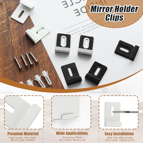 Image of 8 Packs Metal Mirror Holder Clips, 1 /4 inch, White | Heavy Duty, Attachment, With Screws, For Billboard Display