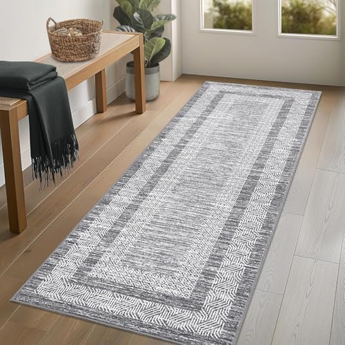 GarveeHome Washable 2.5x10 Kitchen Runner Grey Rug, Easy Clean Hallway Rugs