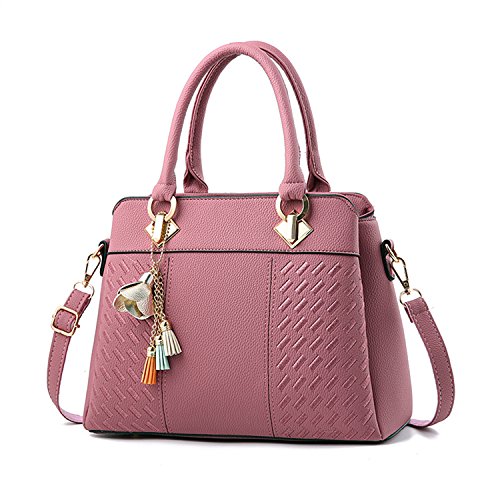Womens Handbags and Purses Fashion Top Handle Satchel Tote PU Leather Shoulder Bags, Rubber Pink