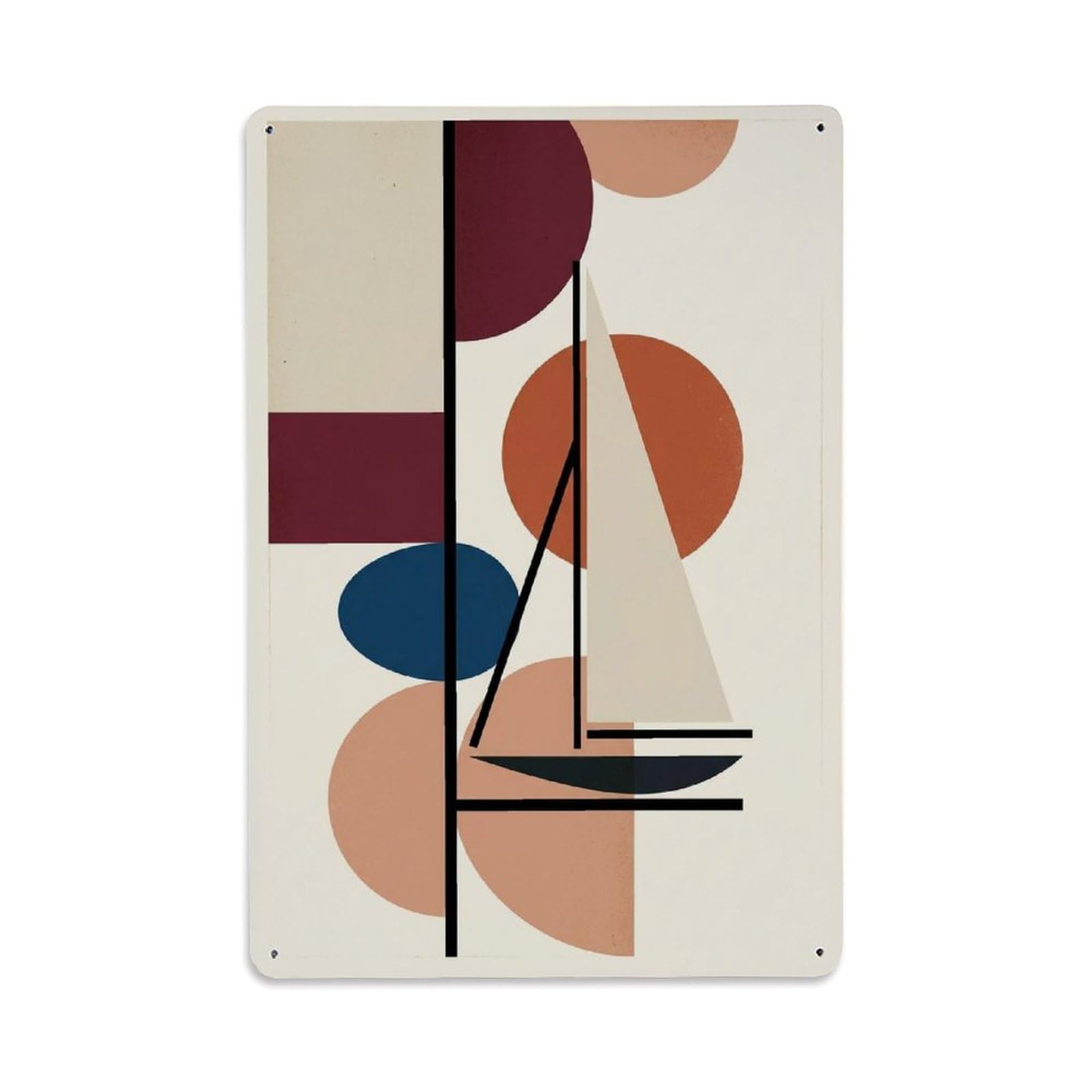 Seaside Sailboat Vertical Shape Layout Line Pattern Metal Tin Sign Plaque Wall Decor for Cafe, Man Cave, Club Bar, Office, Home Garden Round Metal Poster 8x12Inch