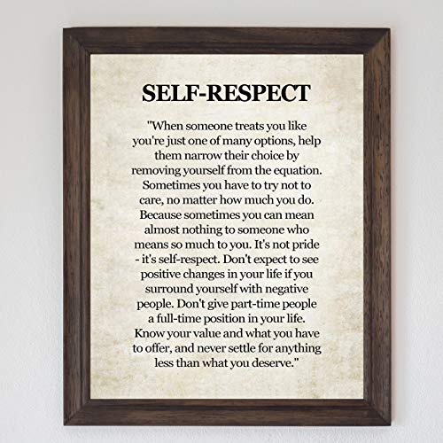 "Self-Respect-Know Your Value" Inspirational Quotes Wall Art Sign -8 x 10" Distressed Poster Print-Ready to Frame. Motivational Home-Office-School-Dorm Decor. Great Reminder to Inspire Self-Worth!