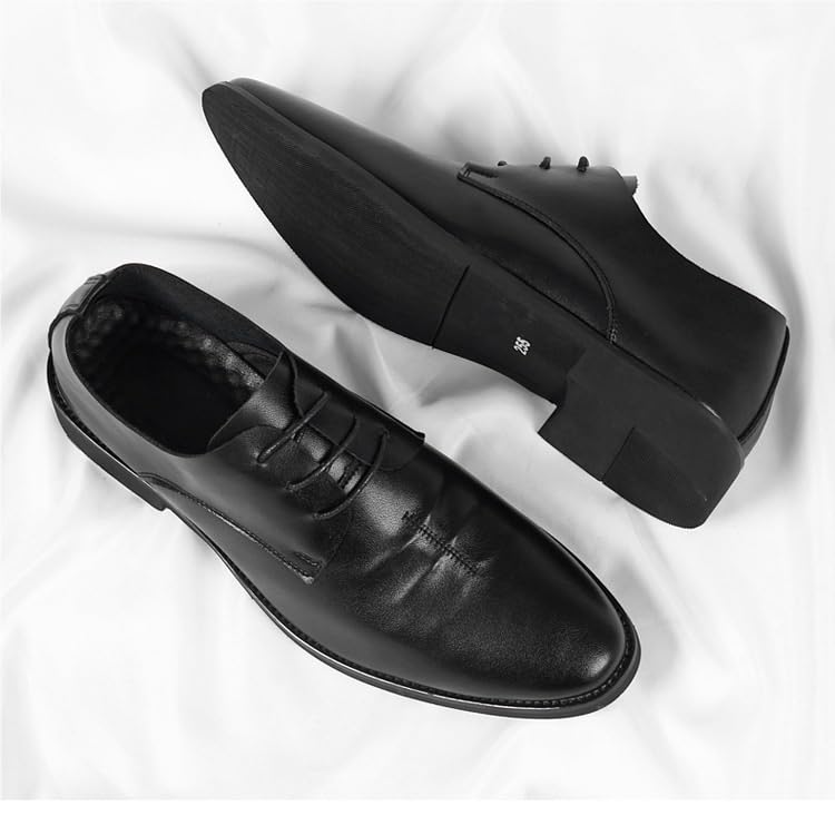 Dress Shoes for Men Lace Up Round Toe Leather Pleated Derby Shoes Anti-Slip Rubber Sole Low Top Wedding2