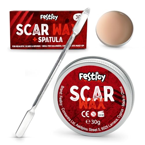 Festicy Narben Wachs 30 g I Scar wax für Hauteffekte mit Gruselgarantie I Narben Halloween I Ergänze deine Halloween Schminke I geeignet für Latex Wunden Halloween mit Kunstblut Effekt