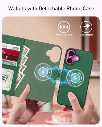 LUHOURI for iPhone 17 Case Wallet - Wireless Charging Compatible Green - image 2