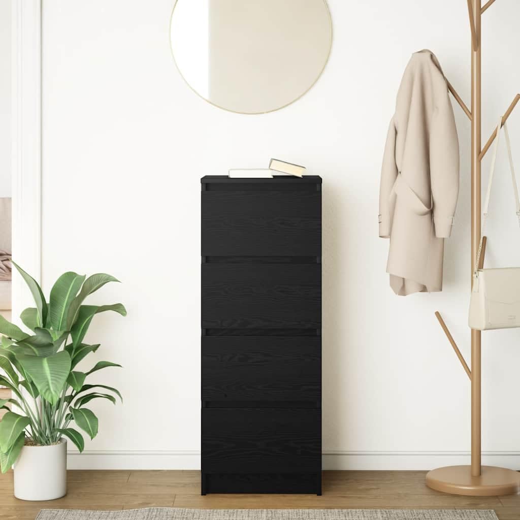 Komoda Czarny Dąb 37,5x35x99 cm Drewno klejone met 4 lades, stabiel en duurzaam, opbergkast voor woonkamer, hal of keuken, hoge draagkracht 60 kg