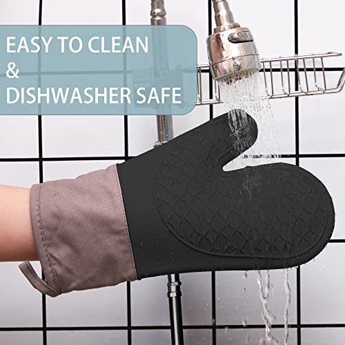 Silicone Oven Mitts Heat Resistant, Oven Mitts And Pot Holders Sets, Kitchen Mittens 5 Piece Set, Oven Gloves For Cooking,Baking,Bbq, Black Oven Mitts, Easy Clean #TOP6