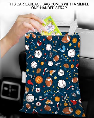 Image of Car Trash Can, Durable Hanging Car Trash Garbage Bag, Cute Automotive Garbage Cans Organizer, Cute Blue Sport