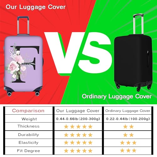 Flower Letter T Purple Luggage Cover Elastic Washable Stretch Suitcase Protector Anti-Scratch Travel Suitcase Cover for Kid and Adult L (25-28 inch suitcase)3