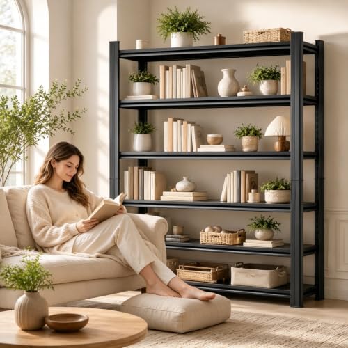 Image of 6 Tier Book Shelf, Adjustable Tall Bookcase with Storage Shelves