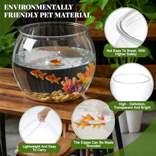 Image of Geelin 7 Gallon Plastic Fish Tank Large Bowl Shatterproof with Crystal Clear Clarity for Terrarium, Flower Vase Centerpiece Gift for Fish Lovers (Round)