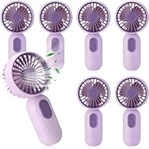 Rossesay 6 Pcs Mini Portable Fan Bulk Cute Handheld Lightweight Small Little Personal Hand Eyelash Fan 3 Speeds USB Rechargeable for Women Men Indoor Outdoor Makeup Travel Purple