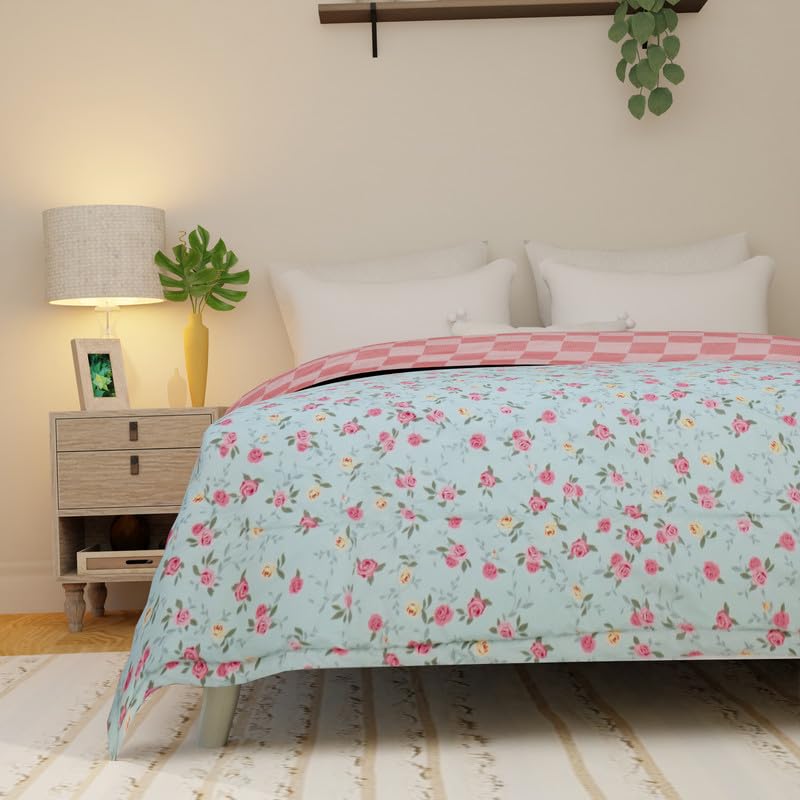 Image of Florida Flyn Reversible AC Comforter Set with King Size Bedsheet and 2 Pillow Covers | 4 Pcs Bedding Set with Bag - Green