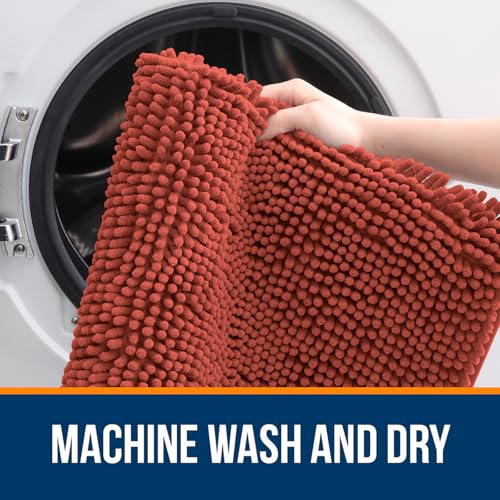 Image of OLANLY Large Bathroom Rugs 59x35, Soft Absorbent Chenille Bath Rugs, Rubber Backing Quick Dry, Machine Washable Bath Mats for Bathroom Floor, Tub and Shower, Home Decor Accessories, Rustic Terracotta
