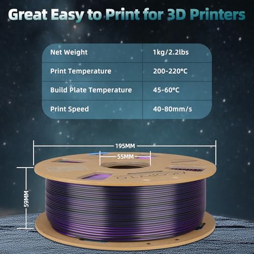 Image of Silk Tricolor PLA Filament 1.75mm, 3D Printer 3-in-1 Multicolor PLA Filament, Dimensional Accuracy + /-0.02mm 1KG Spool (2.2 lbs), Shiny Silk Texture, Triple Color Silk PLA Filament (Blue Purple Black)