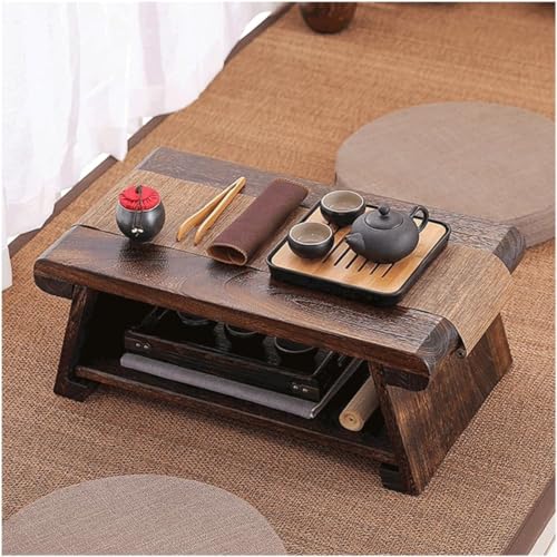 Image of Japanese Tatami Tea Table, Foldable Low Sitting Altar, Lightweight Durable Design, Sheesham Wood Walnut Finish, Brown, Model D (Folding with Storage Space)