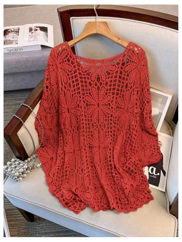 Image of MakeMeChic Women's Plus Size Crochet Boho Tops Summer Vacation Beach Cover Ups Sweater