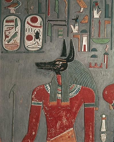 Poster Égypte ancienne Anubis sans cadre 58 x 90 cm toile fresque haute qualité