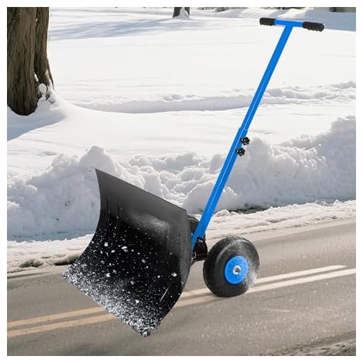 Snow Shovel with Wheels,29.1" W x 19.3" H Heavy Duty Snow Pusher for Driveway,Ergonomic Snow Pusher Shovel with Snow Removal Adjustable Angle & Height Handle for Driveway, Pavement