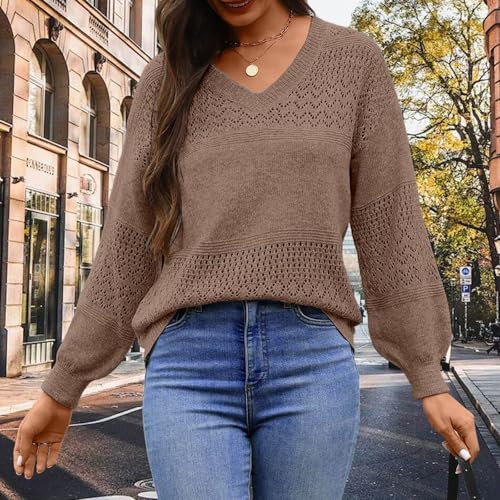 Womens V-Neck Knitted Tops Long Sleeve Shirt Fall Trendy Sweater 2025 Fashion Casual Work Outfits4