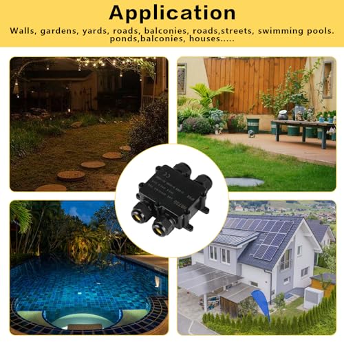 Abzweigdose Wasserdichte IP68, Verteilerdose Außen Wasserdicht, 4 Wege Verbindungsdose, Kabelverbinder Erdkabel Verbinder Aussen Schwarz, Elektrischer Kabelbox für Kabel Ø 4mm -14mm