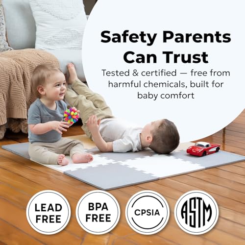 Image of MioTetto Baby Play Mat, Comfortable Tummy Time Mat - Portable Foam Floor Tiles, Safe baby mat for floor for Crawling & Development, Soft play mat for babies 0-6 months, Stylish interlocking foam tiles
