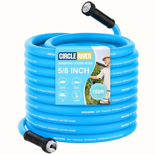 CircleRiver RV Water Hose 100FT 5/8 Premium RV Drinking Water Hose for RV Camping Marine Trailer and Truck BPA Free Anti-Kink and Leak-Free Drinking Water Safe-Blue
