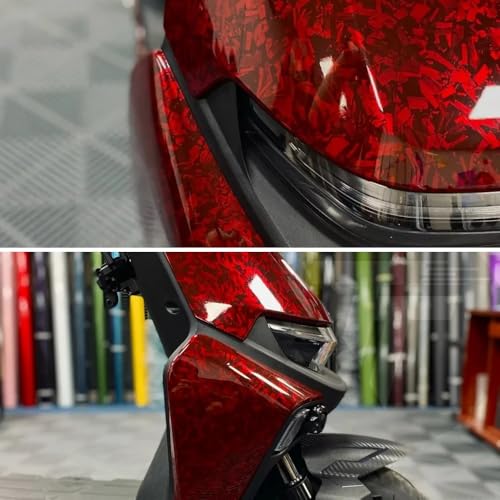 Image of LZLRUN Gloss Forged Carbon Fiber Self Adhesive Vinyl Wrap Film for Car Moto (Red, 1ft x 5ft)