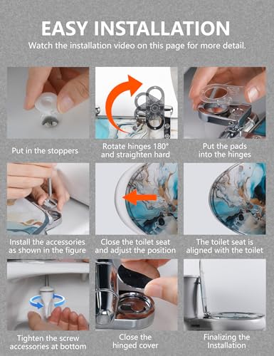 Resin Toilet Seat, Slow Close Elongated Toilet Seat with Clear Seashells Cover Acrylic Ocean Series, Heavy Duty Toilet Lid for Bathroom(Elongated 18.5-inch, Clear Seashells, Upgraded hinge) - Image 8