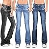 Generic-womens-Straight Soluo Women's Slimming Girlfriend Jeans Plus Size Stretchy Skinny Bell Bottom Bootcut Pant Fringed Trim Low-Rise Jeans (Black, X-Large)