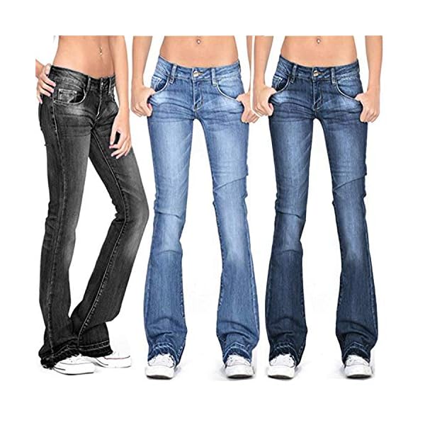 Generic-womens-Straight Soluo Women's Slimming Girlfriend Jeans Plus Size Stretchy Skinny Bell Bottom Bootcut Pant Fringed Trim Low-Rise Jeans (Black, X-Large)