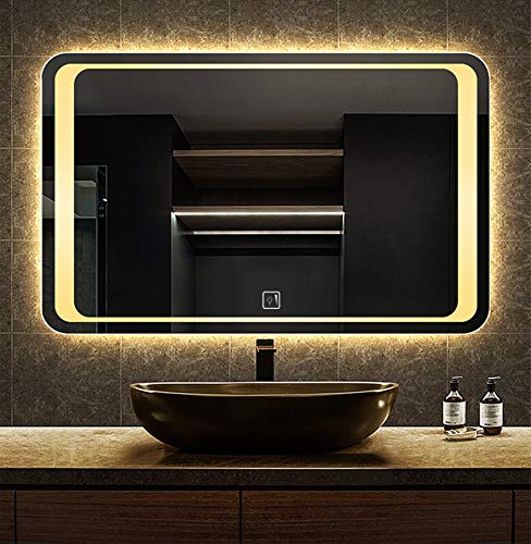 Image of VENETIAN IMAGE Rectangular LED Mirror for Bathroom | Dual-Sided Glow with Warm, Natural & Cool Light | Touch Sensor Dimmable Wall Mirror for Bedroom, Wash Basin (76x60 cm)
