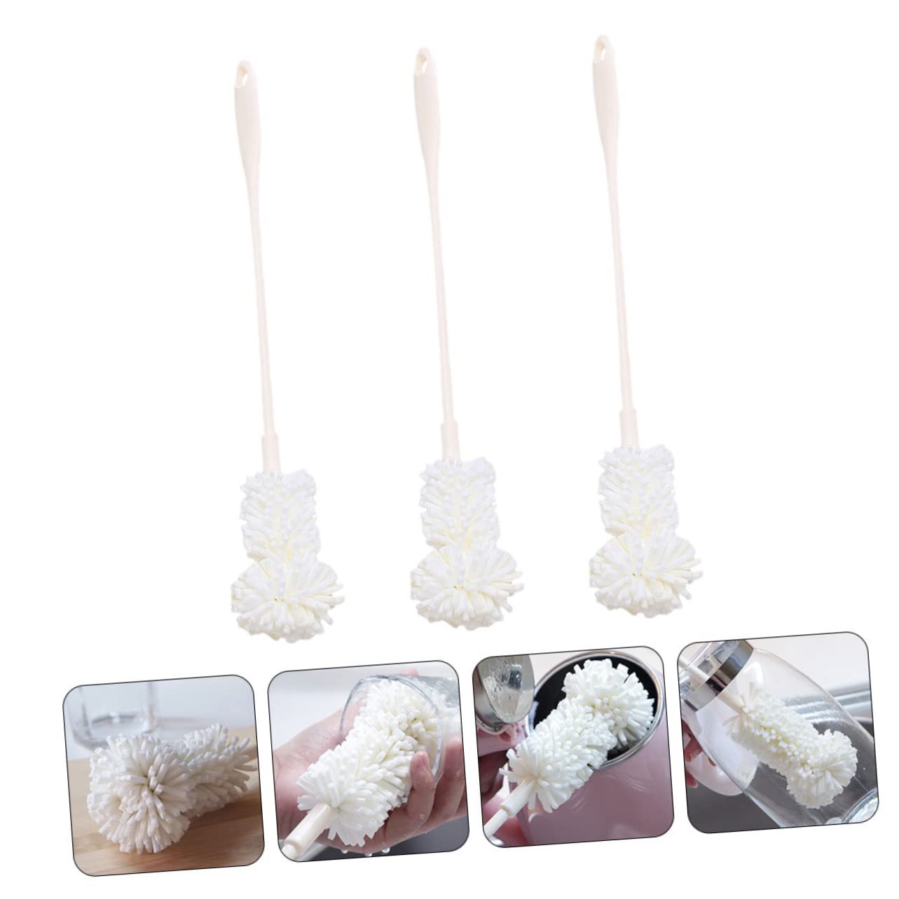 Healeved 3pcs Sponge Bottle Brush Bottle Cleaner Brush Portable Cup Brushes Sponge Clean Brush Water Drying Rack Eyeglass Cleaners Water Bottle Scrubbing Brush Bottle Warmer White Pp