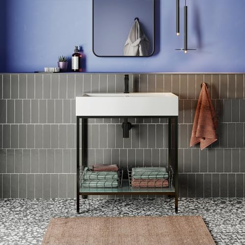 Image of Swiss Madison Pierre 32 inch Open Shelf Black Frame Freestanding Bathroom Vanity with Sink Top