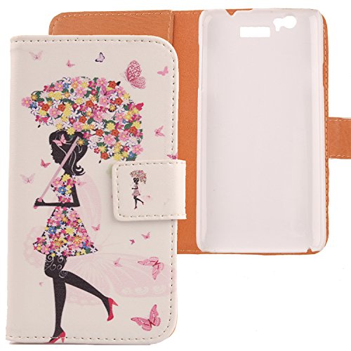 LANKASHI PU Flip Funda De Carcasa Cuero Case Protective Cover Piel Cartera Folio Caja para BQ Aquaris 5.7 (Umbrella Girl Design)