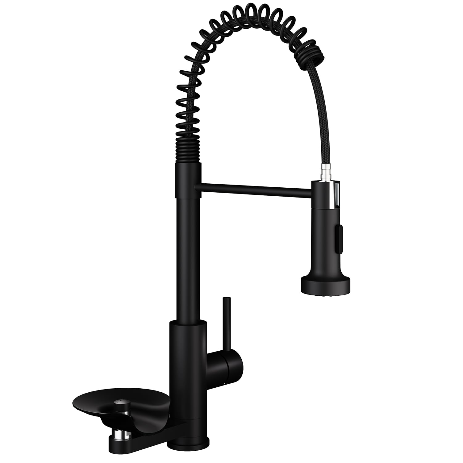 ZQFHSX Kitchen Tap with Cup Washer Single Handle Lever Commercial High Arc Pull Out Sprayer Spring Sink Mixer Taps Glass Rinser fit 1 or 3 Hole for Camper Laundry Utility RV Wet Bar Matte Black