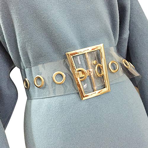 ANKOMINA Women Fashion Holographic Clear Wide Belt Transparent PVC Metal Buckle Waist Belt Waistband Cinch Dress Belt2