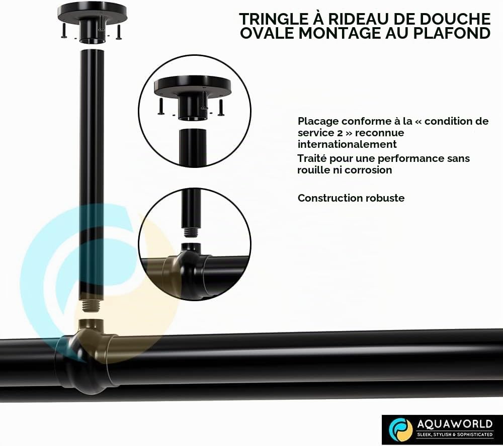 Aquaworld Oval Shower Curtain Rod for Bathroom Decor, Ceiling Mounted, Sturdy Construction, Black Shower Curtain Rod, Ideal for Small Bathrooms Size: 110 x 64 x 28 cm
