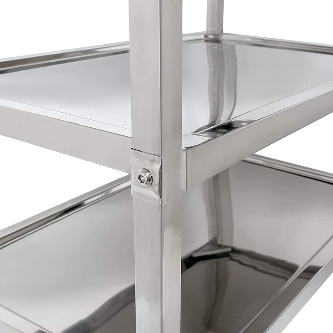 Islas de Almacenamiento móviles Carros de Servicio, Coche de Servicio de 95 x 50 x 93 cm, 3 niveles Con Estantes de Almacenamiento de Ruedas Para Hotel de Cocina, Acero Inoxidable