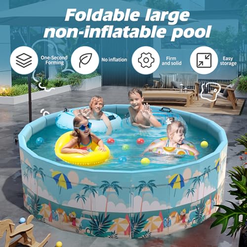 Planschbecken Groß, Ø160 x 45 cm Faltbarer Schwimmbecken Rund Swimmingpool, Nicht Aufblasbarer Outdoor Kinderpool, Gartenschwimmbad, Hundepool, Ballgruben für Kinder