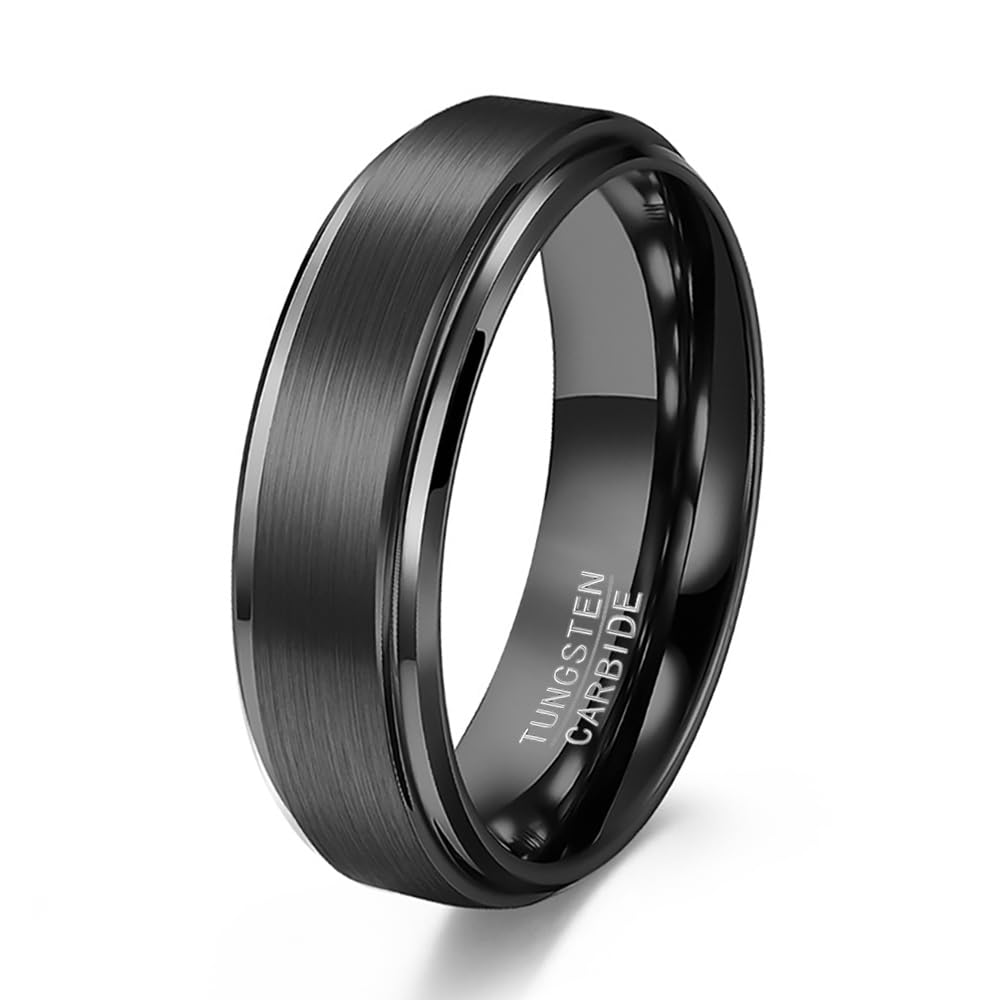 HXNIBATSAR 6mm 8mm Black/Gold/Silver/Purple Classic Tungsten Carbide Wedding Band Ring For Men Womem Matte Brushed Finish Comfort Fit Size 5-12