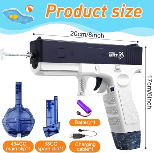 Image of High Pressure Glock Summer Pool Electric Water Gun | Automatic Squirt Gun with Range 30-35 Feet - Aqua Blue | Dual Static Magzine