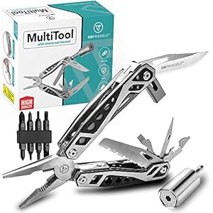 Multi Tool with Universal Socket – 22 in 1 Stainless Steel Multipurpose Tool with Saw, Pocket Knife, Wire Stripper & More – Small Tools for DIY Enthusiasts, Hobbyists, & Professionals by DrFriedels